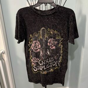Chris Stapleton Rose Guitar Black Acid Wash Small S 100% cotton t shirt Vintage